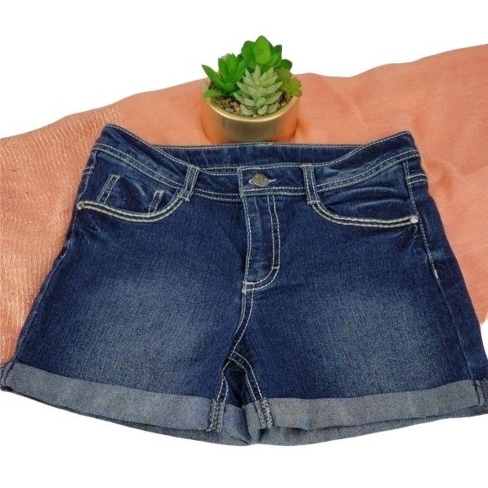 Faded Glory Rolled Cuff girls 14 detailed pocket blue Jean Shorts